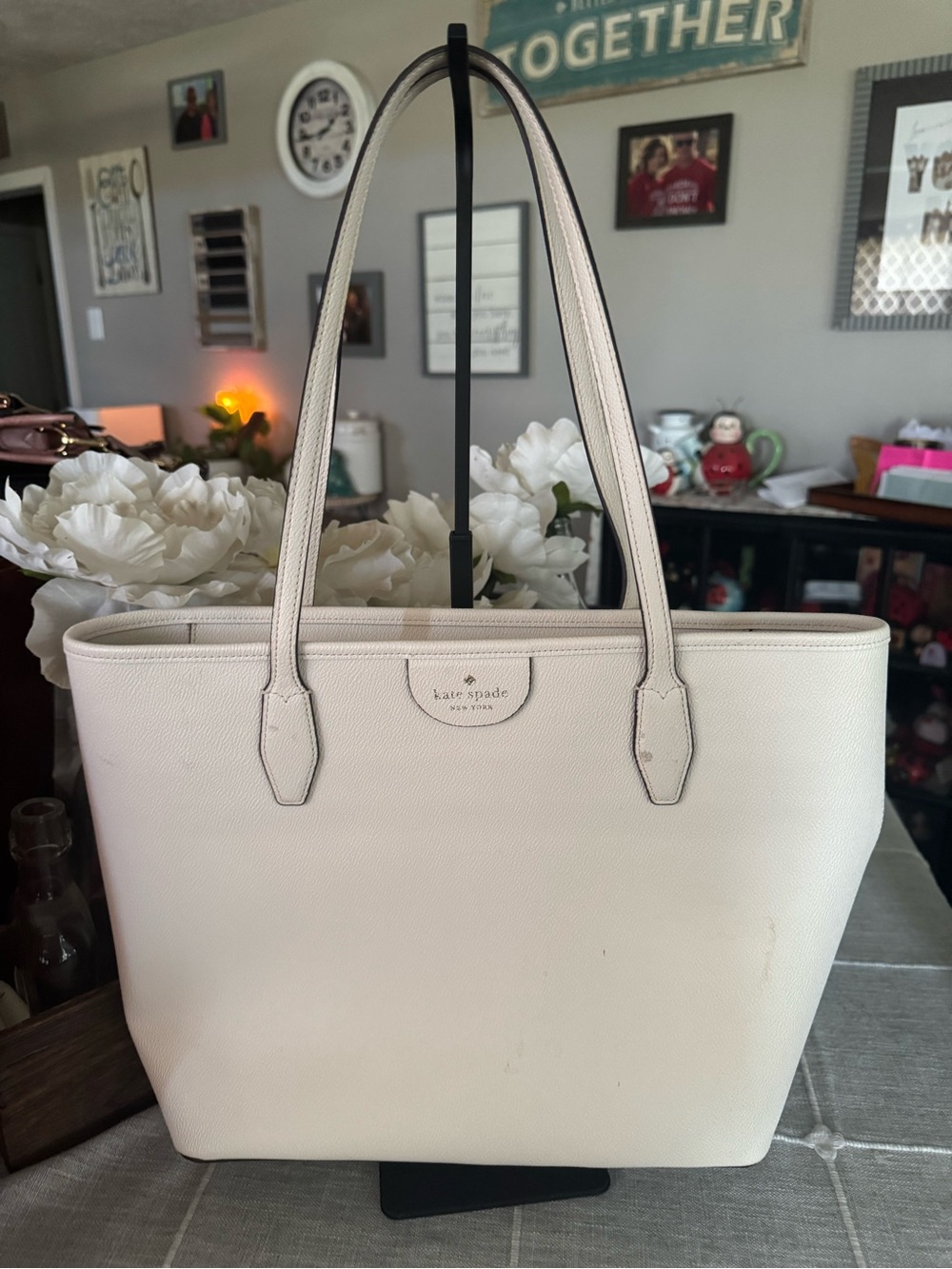 kate spade Cream Leather Tote with Double Shoulder Straps